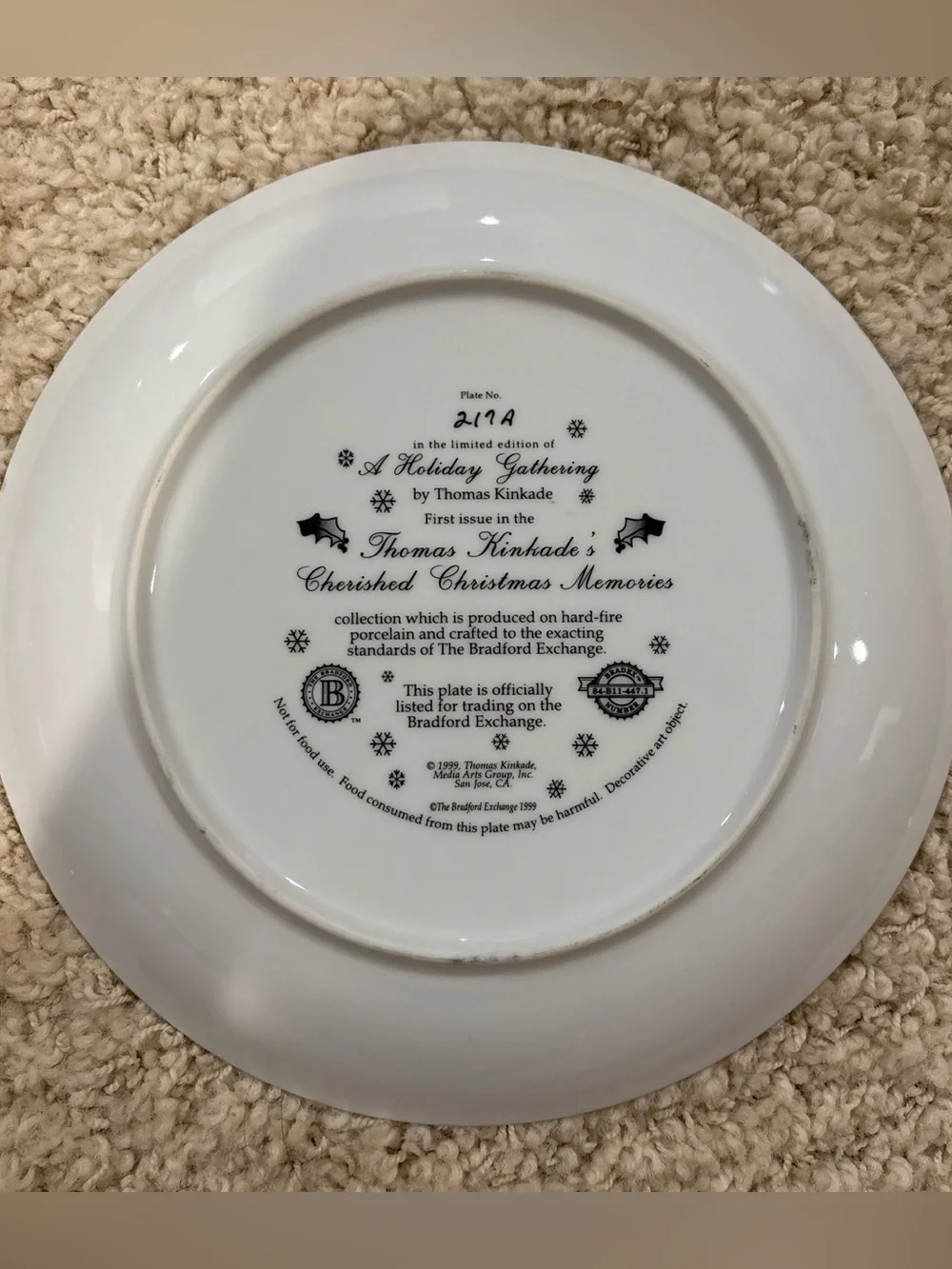 Vintage 1999 Thomas Kinkade Holiday Gathering Bradford Exchange Collector Plate